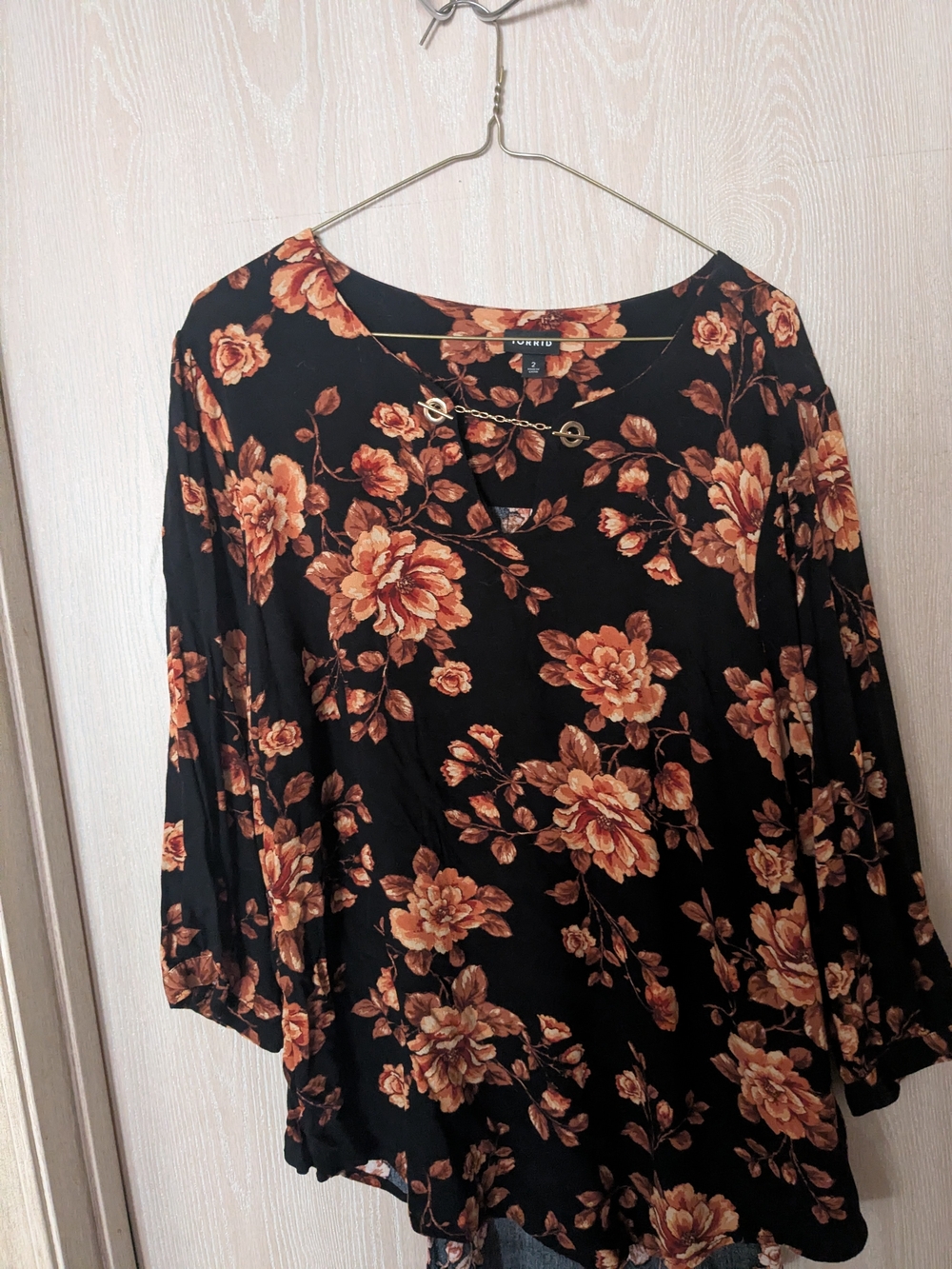 Vintage Floral V-Neck Blouse by Torrid — Black with Rust Floral